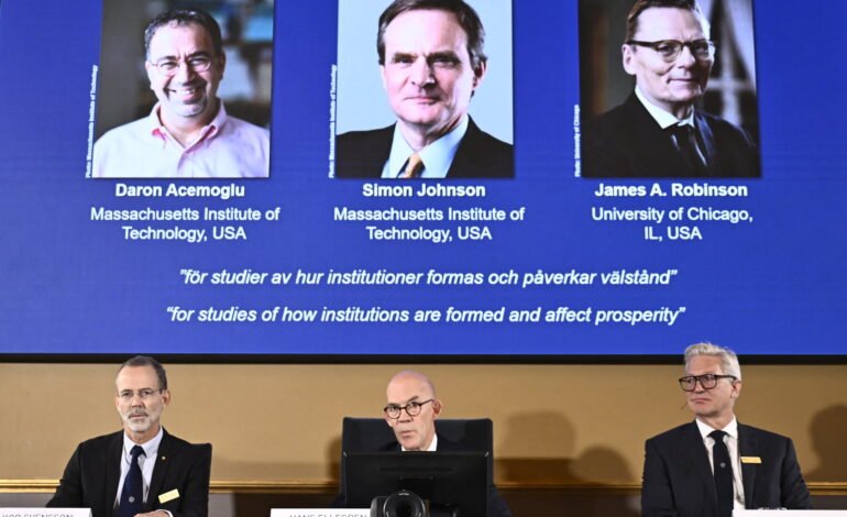 Nobel Economics Prize Awarded to Daron Acemoglu, Simon Johnson and James Robinson